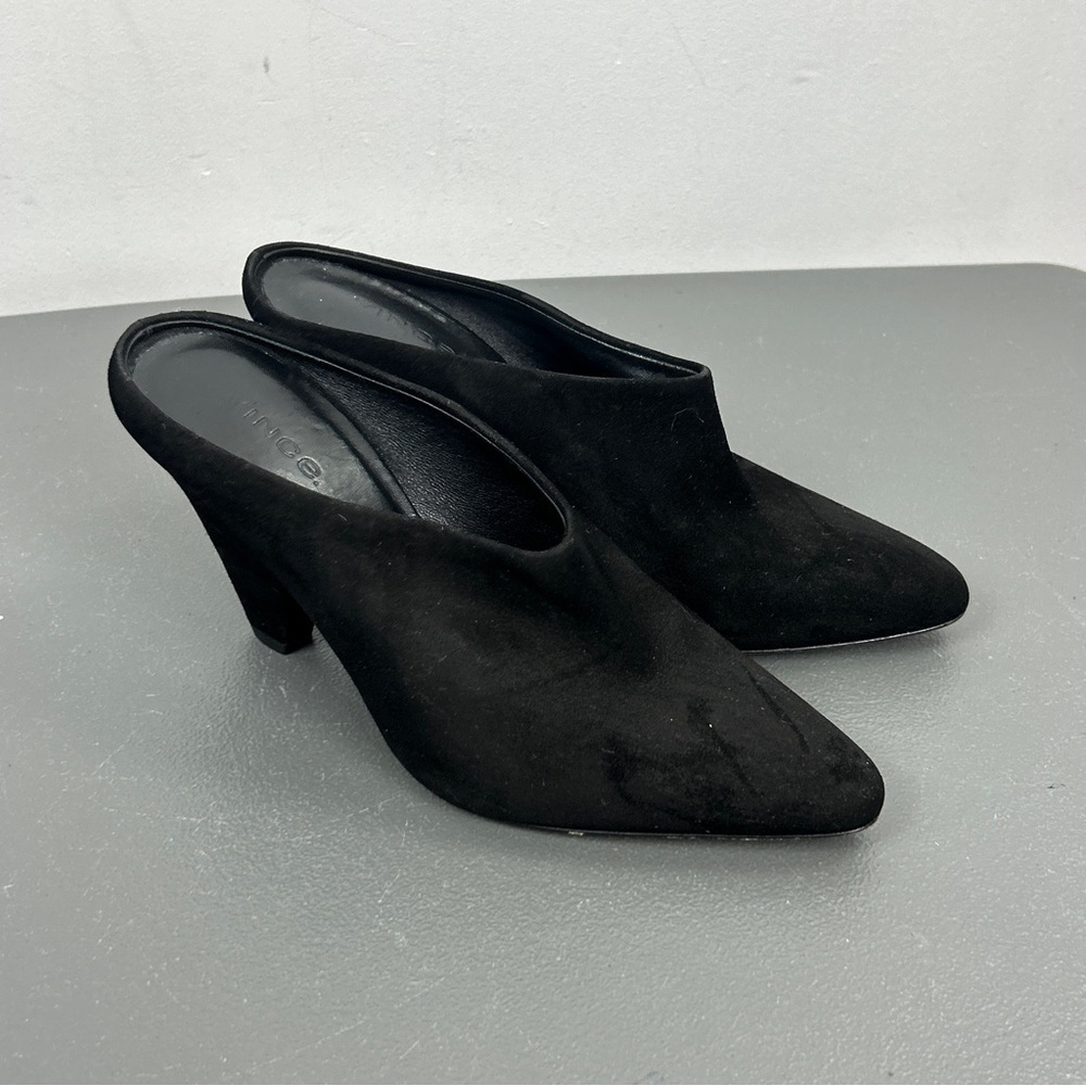 Vince Black Suede Pointed-Toe Mule Heels